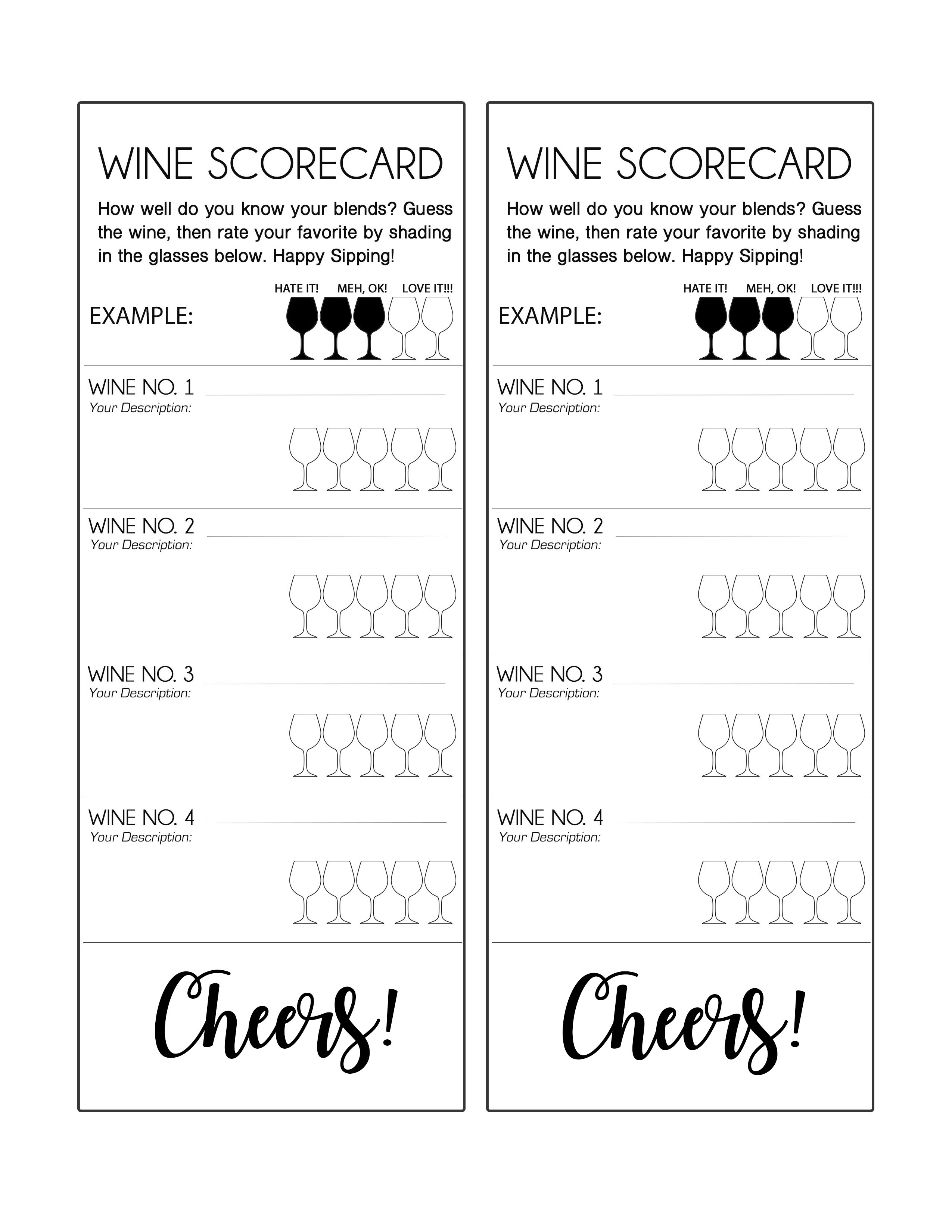 Wine Tasting Cards Printable Free Printable Word Searches